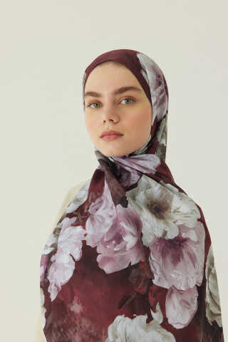 Premium Çiçek Desenli Şal Bordo - 1