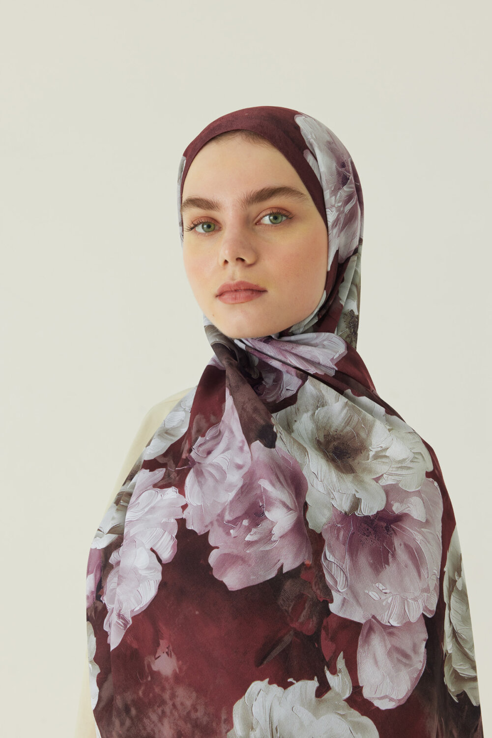 Premium Çiçek Desenli Şal Bordo - 1