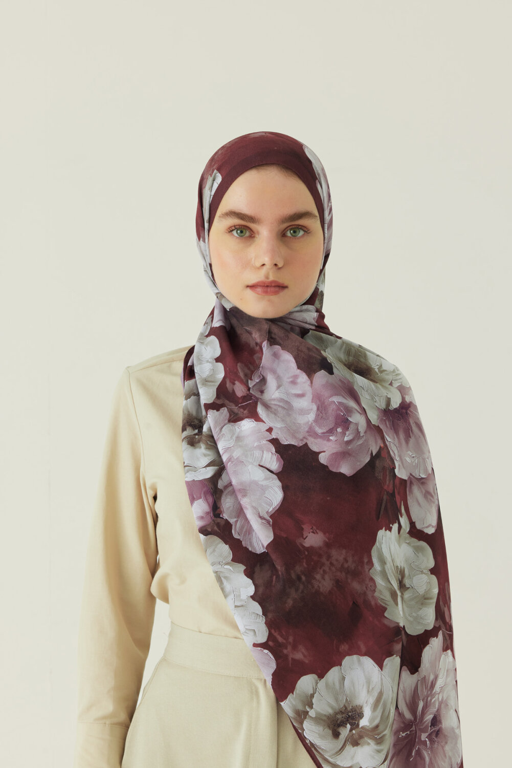 Premium Çiçek Desenli Şal Bordo - 2