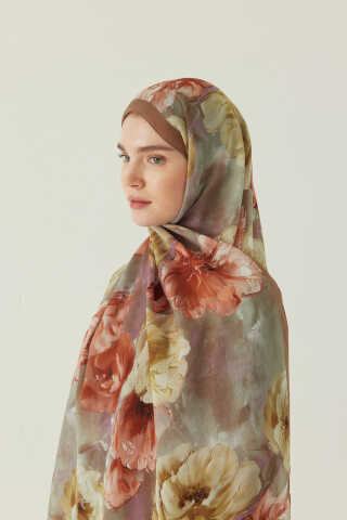 Premium Çiçek Desenli Şal Somon - 3