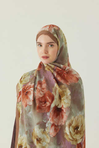 Premium Çiçek Desenli Şal Somon - 1