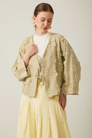 Püskül Detaylı Kimono Haki - 4