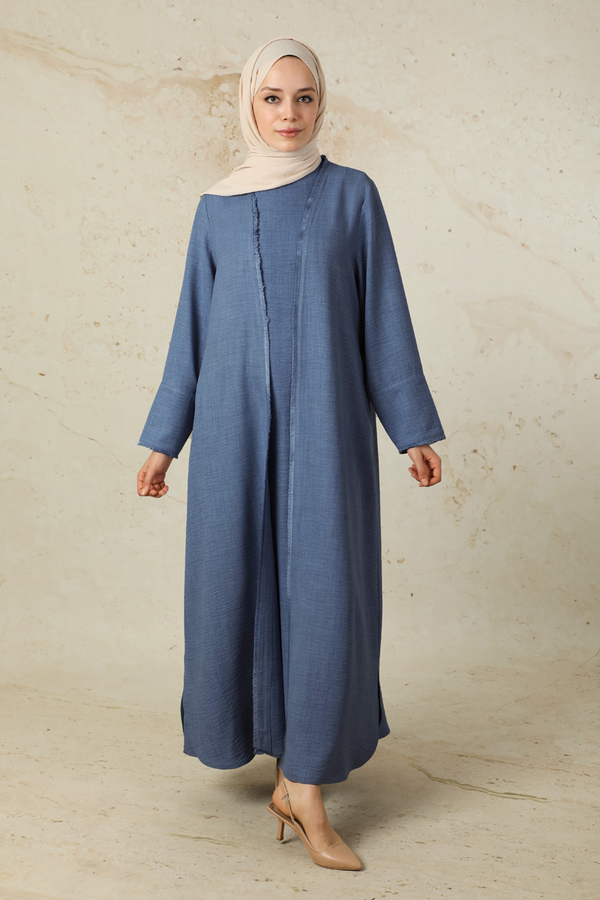 Püsküllü Abaya Takım İndigo - 1