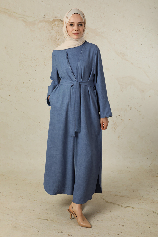 Püsküllü Abaya Takım İndigo - 3