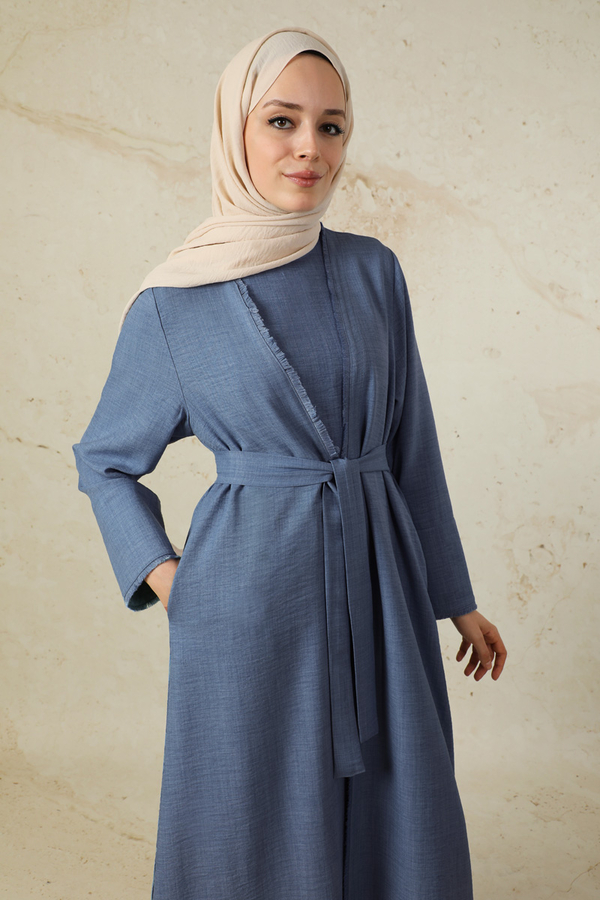 Püsküllü Abaya Takım İndigo - 4