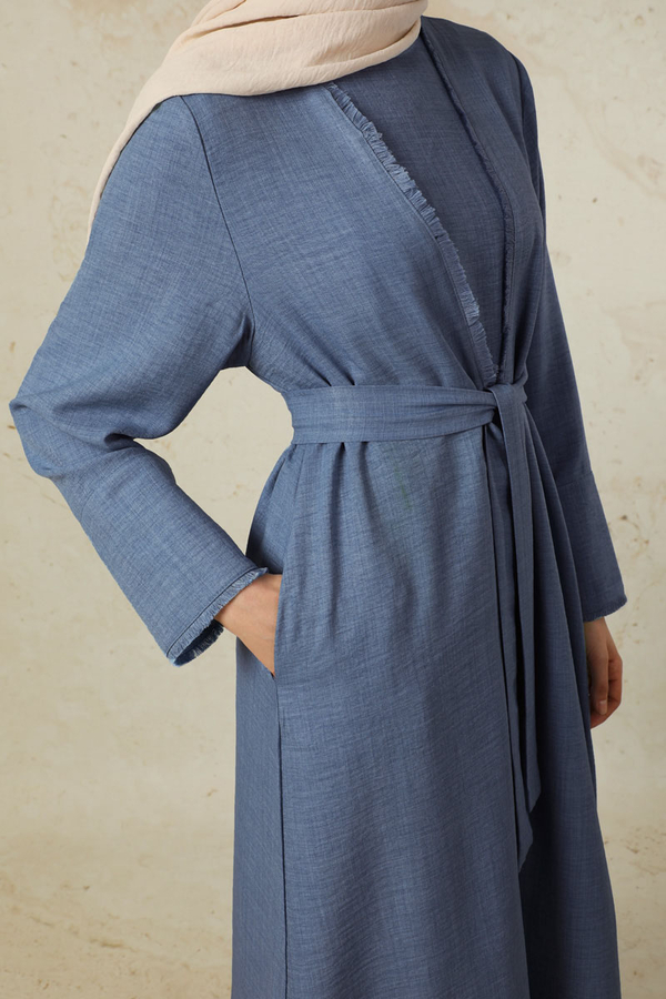 Püsküllü Abaya Takım İndigo - 2