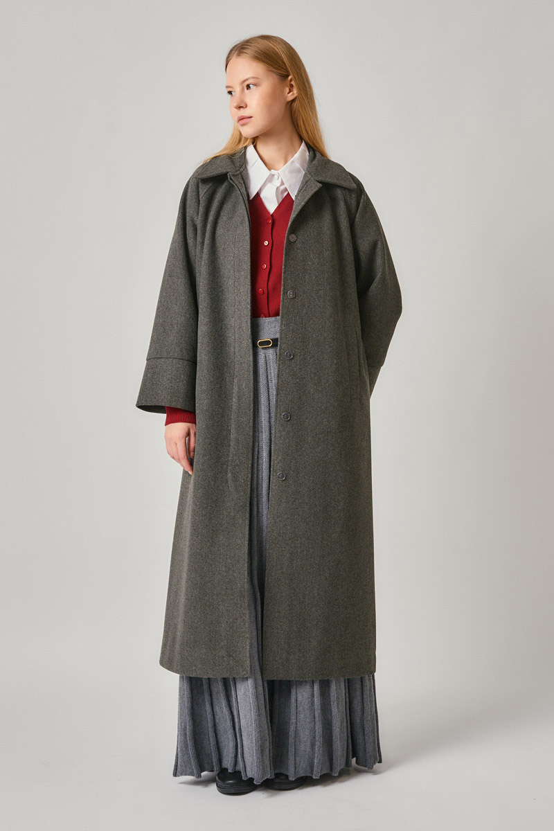 Raglan Sleeve Basic Coat Anthracite
