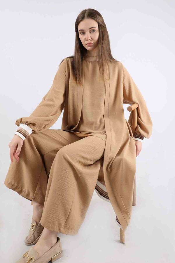 Zulays - Ribanalı Abaya Takım Camel