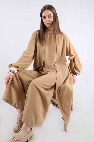 Zulays - Ribanalı Abaya Takım Camel