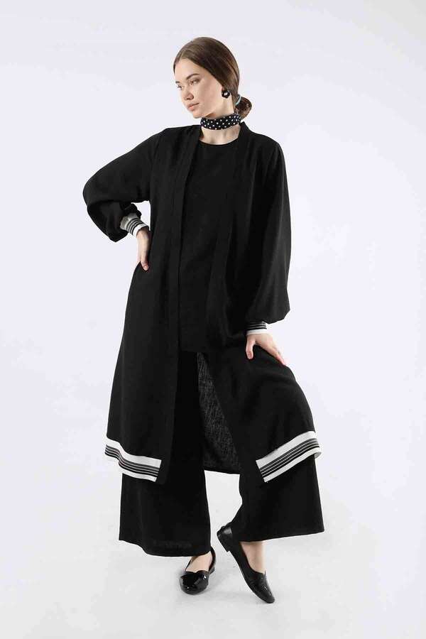 Ribbed Abaya Suit Black - 1