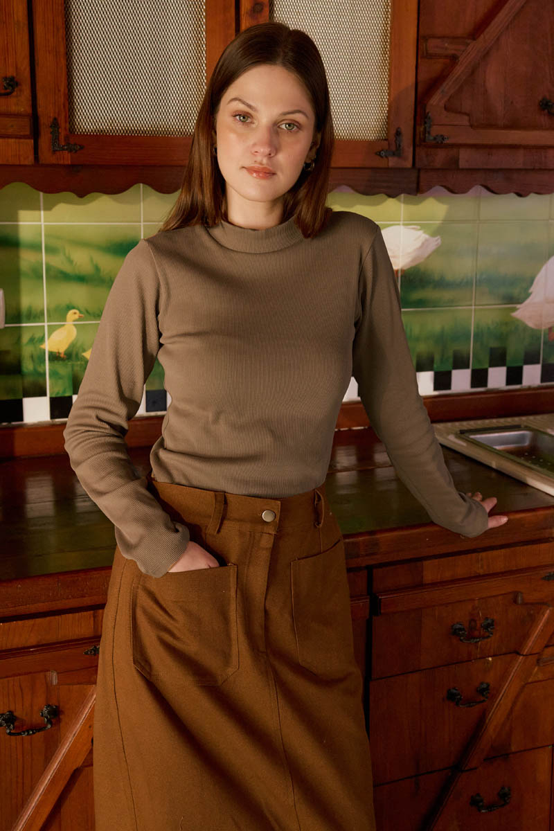 Ribbed Body Top Camel