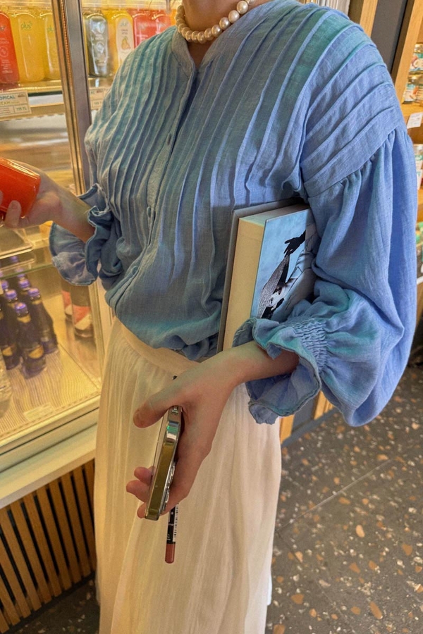 Ribbed Voile Shirt Blue - 6