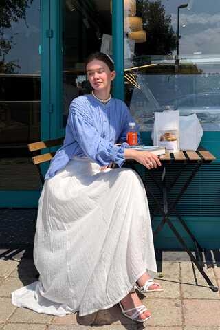 Ribbed Voile Shirt Blue - 4