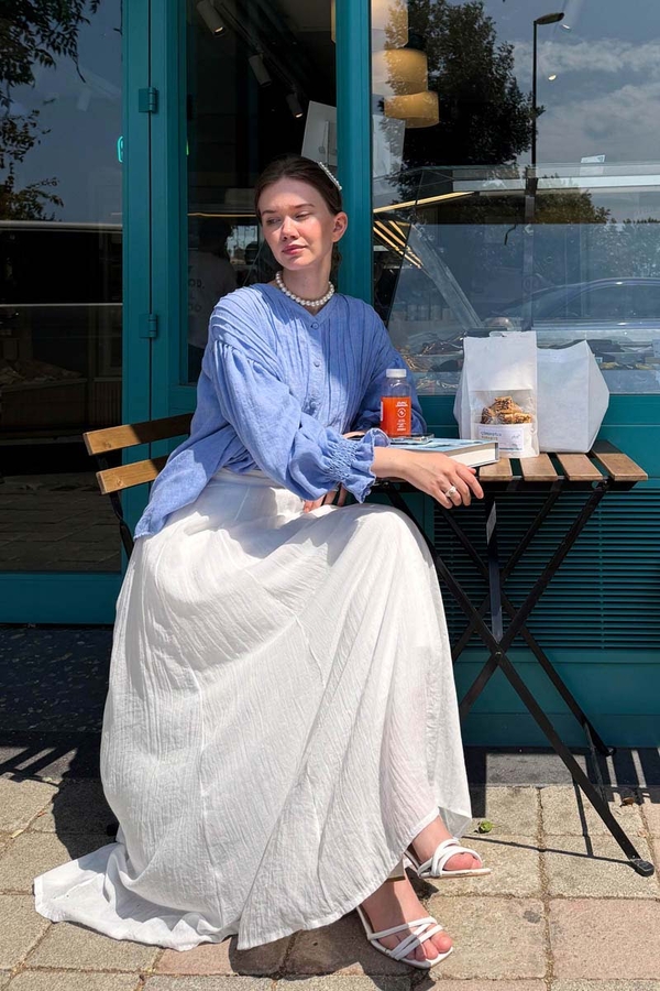 Ribbed Voile Shirt Blue - 4