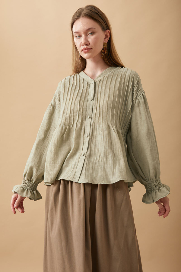 Ribbed Voile Shirt Stone - 13