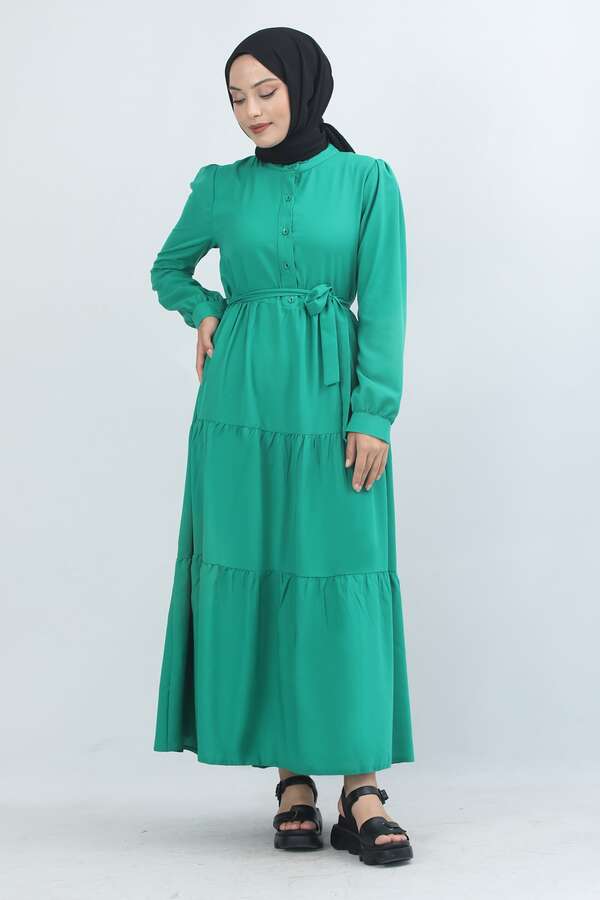 Ruffle Neck Dress Green