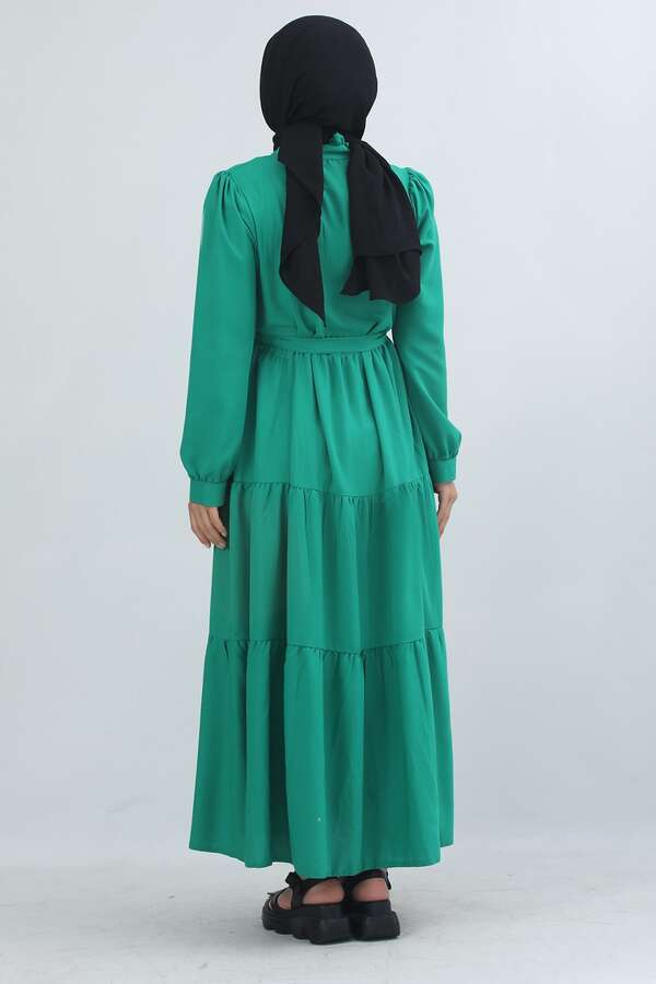 Ruffle Neck Dress Green - 3