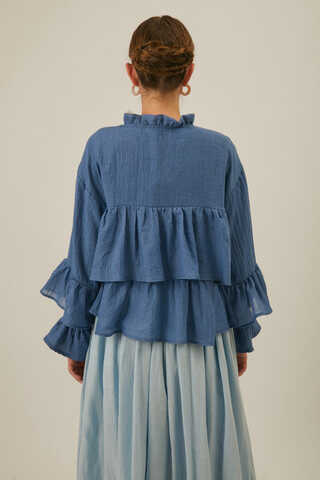 Ruffled Voile Blouse Indigo - 10