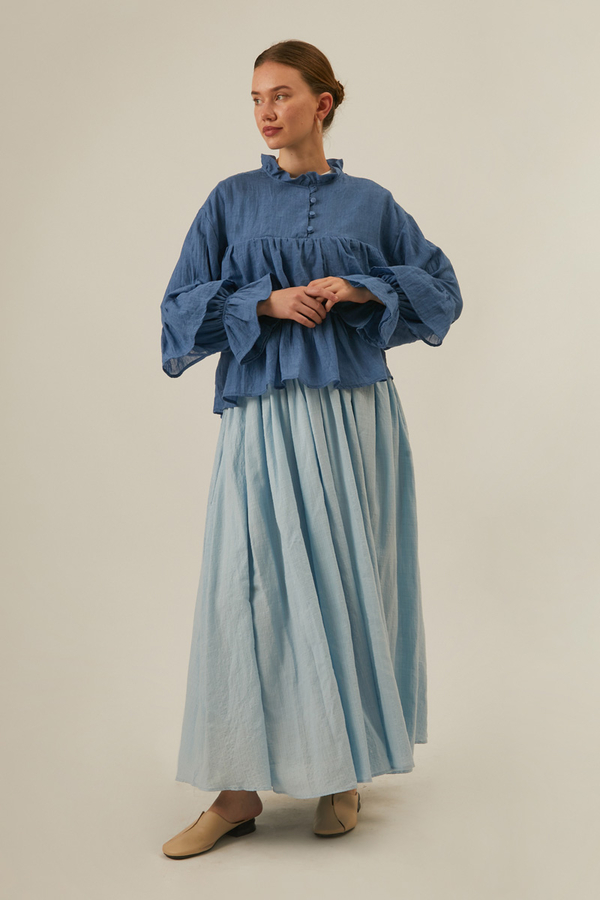Ruffled Voile Blouse Indigo - 2