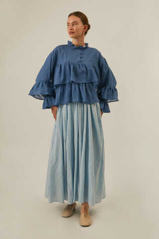 Ruffled Voile Blouse Indigo - 3