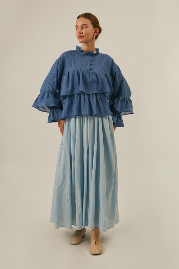 Ruffled Voile Blouse Indigo - 3
