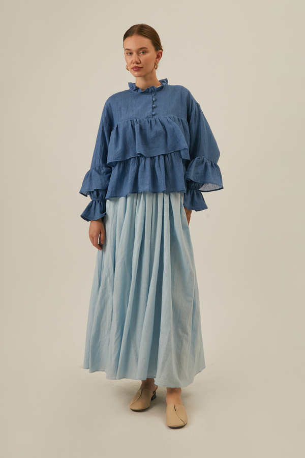Ruffled Voile Blouse Indigo - 4