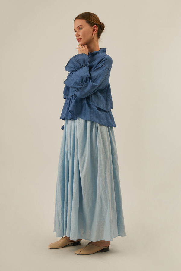 Ruffled Voile Blouse Indigo - 5