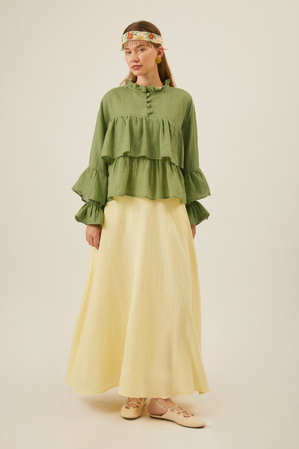 Ruffled Voile Blouse Soft Green - 7