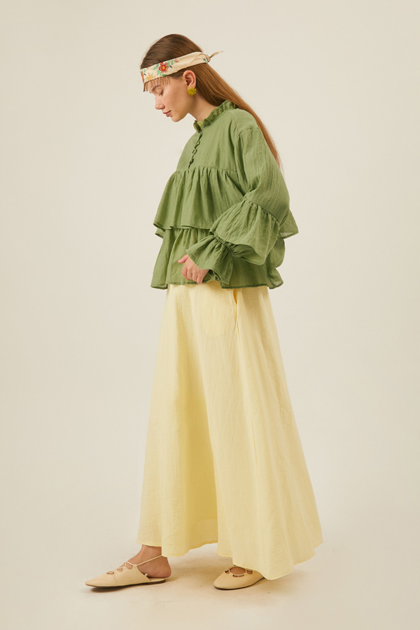 Ruffled Voile Blouse Soft Green - 8