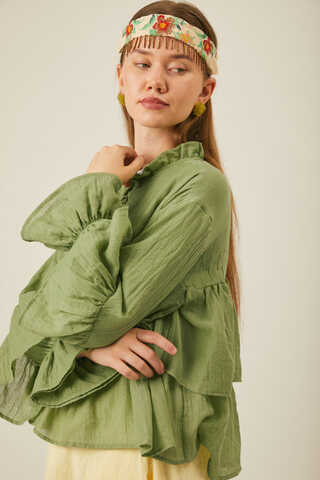 Ruffled Voile Blouse Soft Green - 12