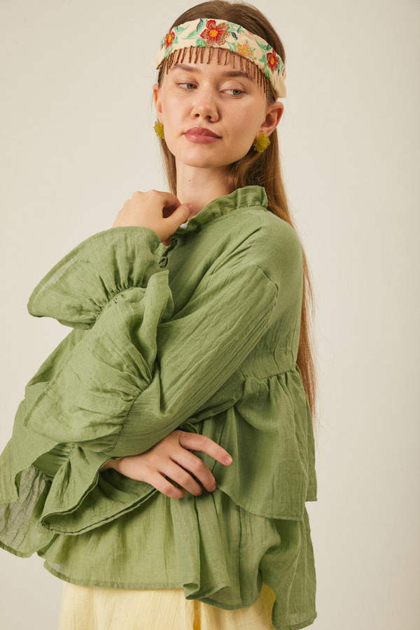 Ruffled Voile Blouse Soft Green - 12