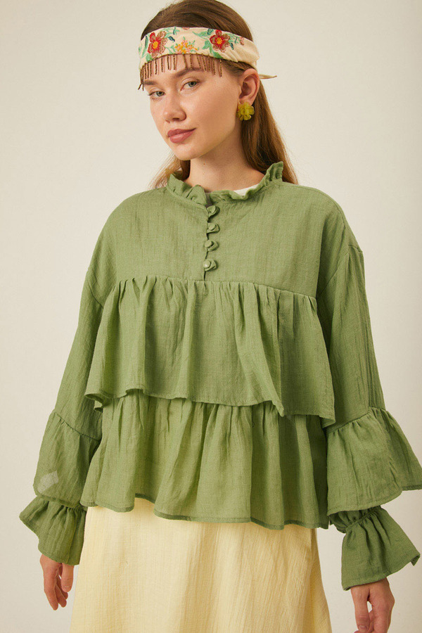 Ruffled Voile Blouse Soft Green - 13