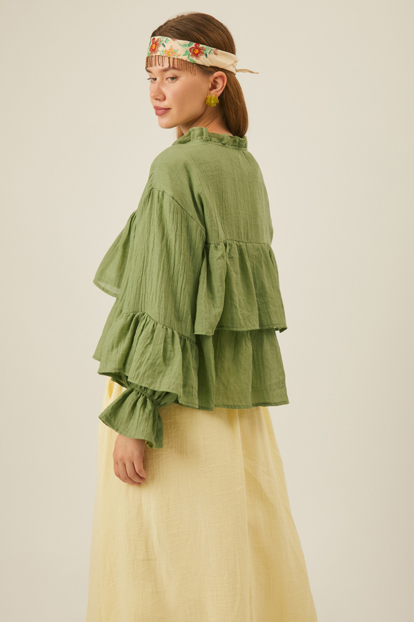 Ruffled Voile Blouse Soft Green - 16