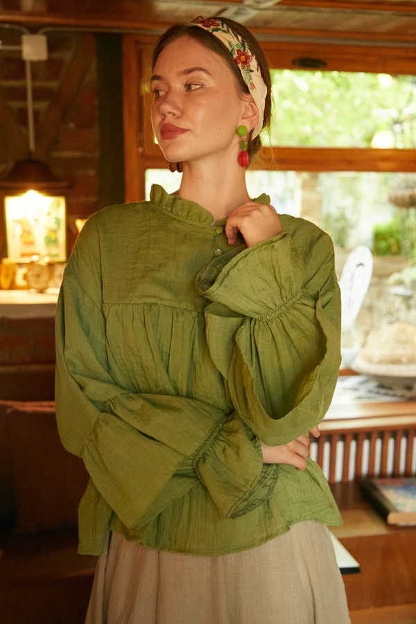 Ruffled Voile Blouse Soft Green - 4