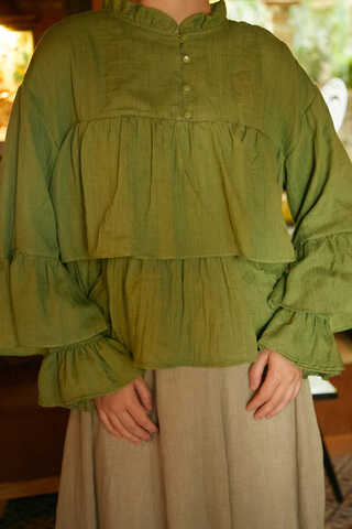 Ruffled Voile Blouse Soft Green - 5