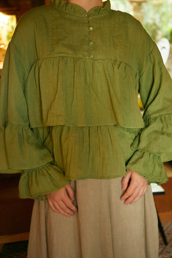 Ruffled Voile Blouse Soft Green - 5