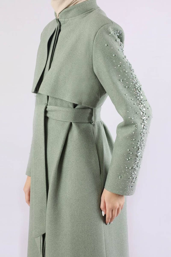 Rüzgarlık Detaylı Taşlı Kaban Mint - 4