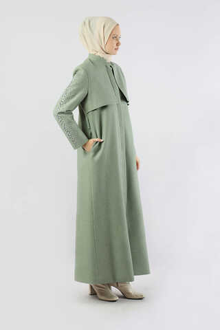 Rüzgarlık Detaylı Taşlı Kaban Mint - 5