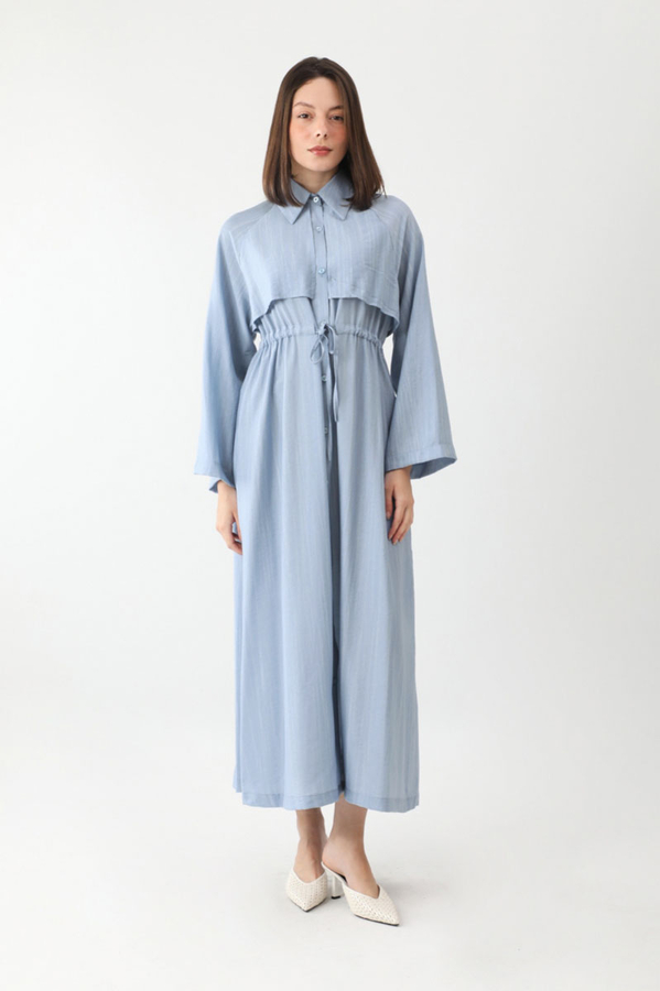 Rüzgarlıklı Gömlek Elbise Bebe Mavisi - 2