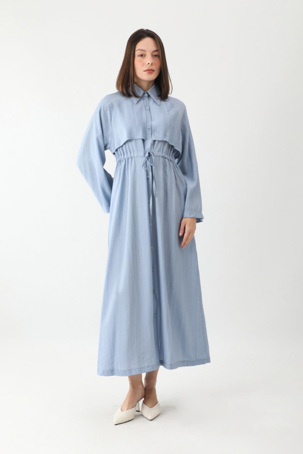 Rüzgarlıklı Gömlek Elbise Bebe Mavisi - 3