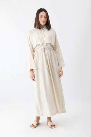 Rüzgarlıklı Gömlek Elbise Beyaz - 2