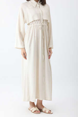 Rüzgarlıklı Gömlek Elbise Beyaz - 3