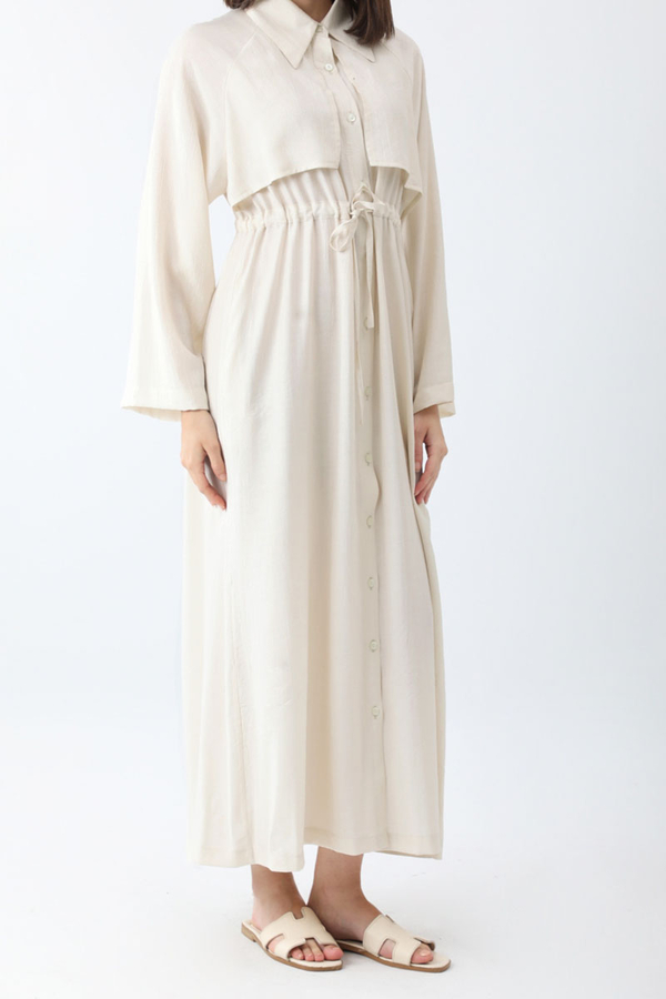 Rüzgarlıklı Gömlek Elbise Beyaz - 3