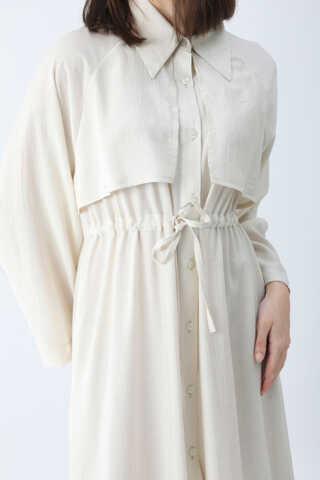 Rüzgarlıklı Gömlek Elbise Beyaz - 7