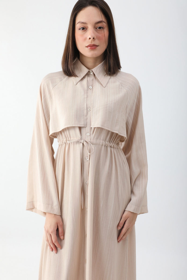 Rüzgarlıklı Gömlek Elbise Taş 