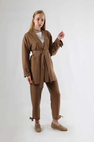 Şal Yaka Kimono Takım Kahve - 3