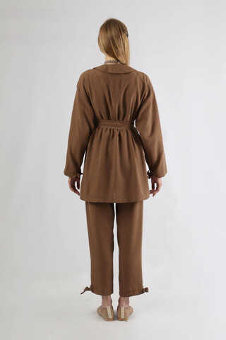 Şal Yaka Kimono Takım Kahve - 5