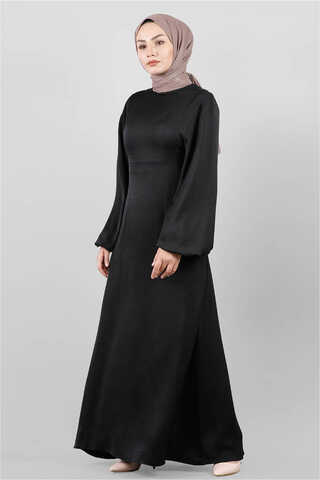 Zulays - SATEN AEROBİN ELBİSE SİYAH