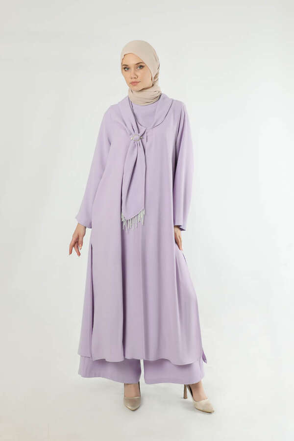 Scarf Abaya Suit Lilac