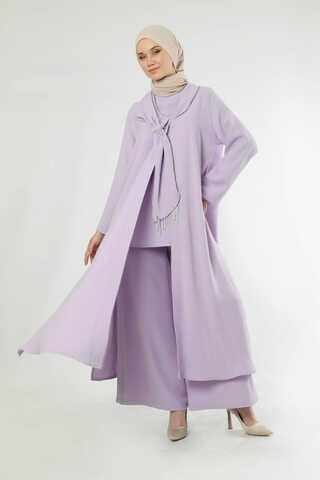 Scarf Abaya Suit Lilac - 3
